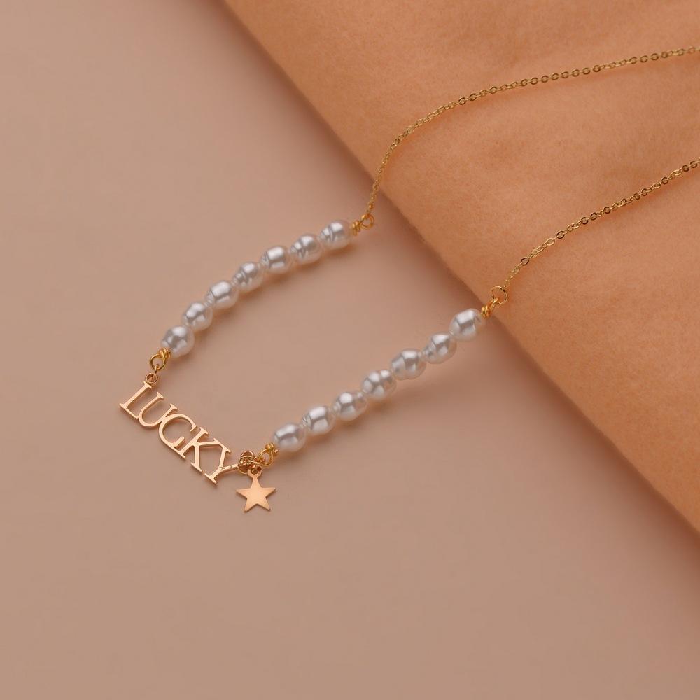 Simple Letter Lucky Necklace Fashion Shaped Gourd Pearl Necklace Accessories