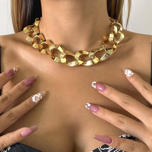 Jewelry Hip Hop Trend Geometric Metal Buckle Clavicle Necklace Punk Aluminum Chain Clavicle Necklace