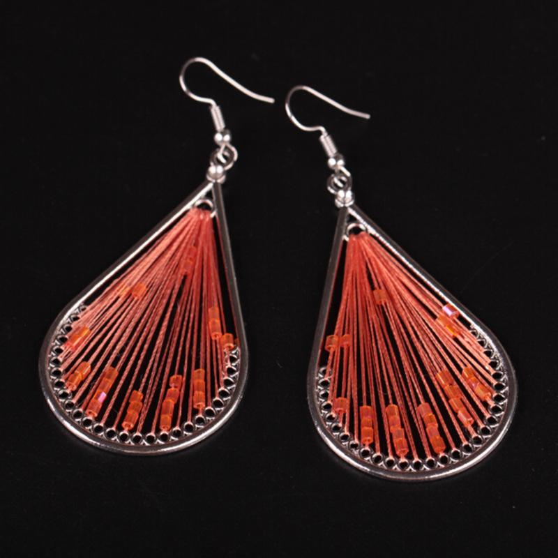 Exaggerated Ethnic Earrings Geometric Drop Shaped Earrings Hand Woven Silk Thread Earrings