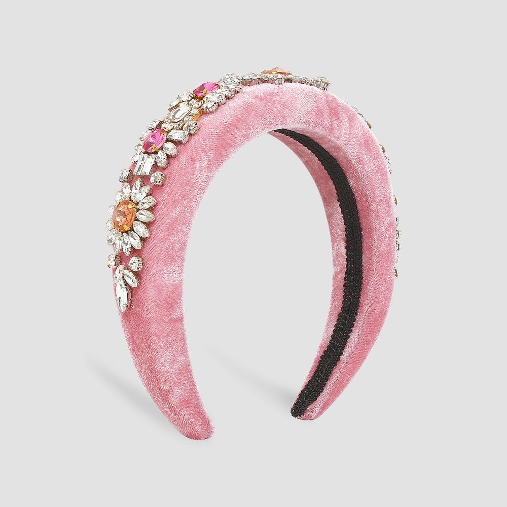 F3617 Autumn and Winter Exaggerated Series Headband Thick Sponge Geometric Full Diamond Palace Hair Ornament Gold Velvet Flower Headband Female