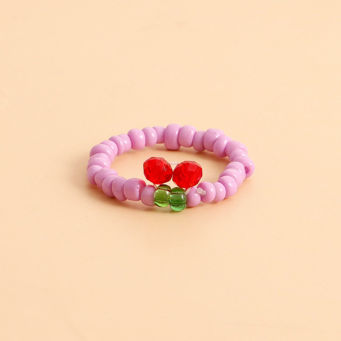 Jewelry Color Small Rice Beads Red Cherry Elastic Rope Ring Female Design Sense Niche Simple Hand Jewelry