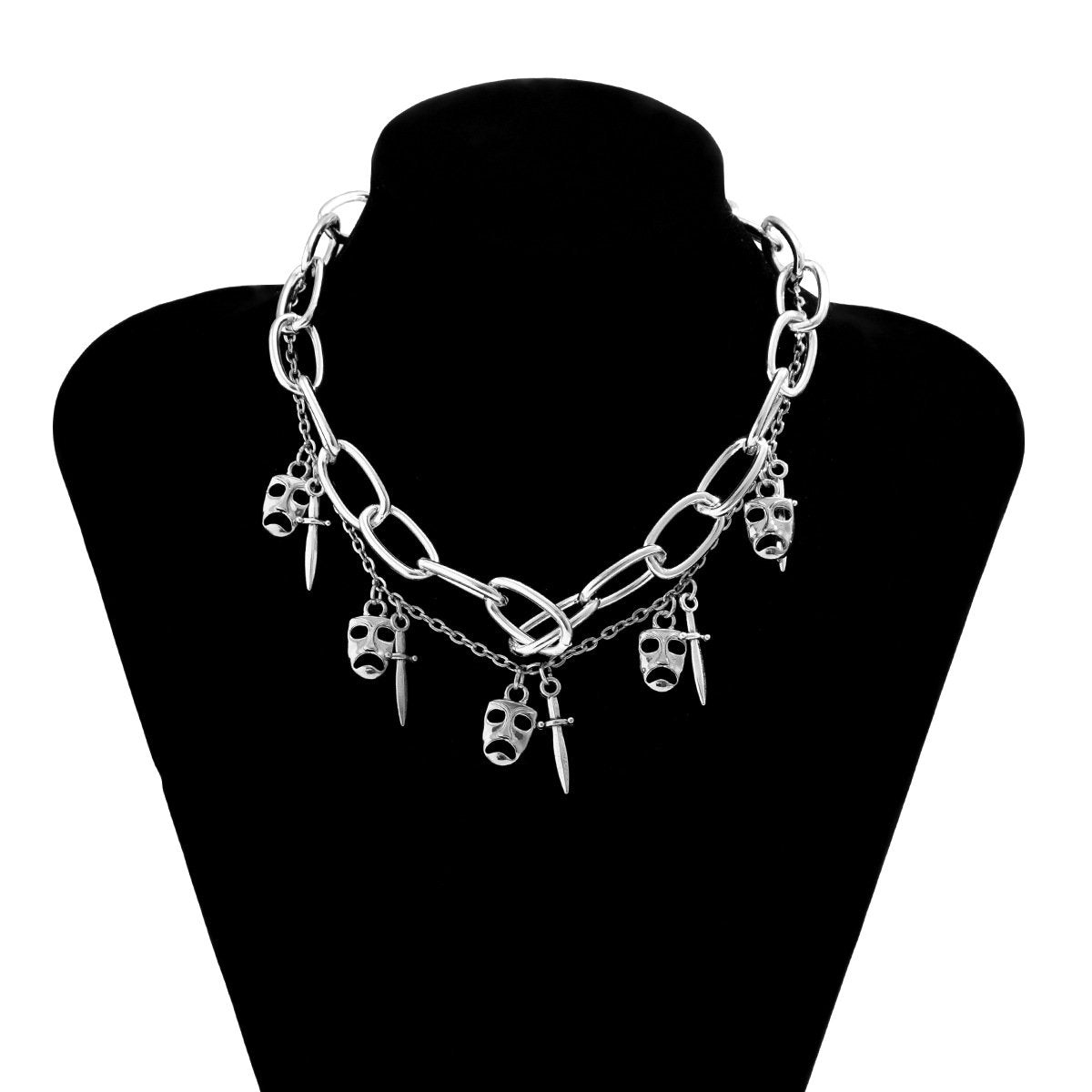 Jewelry Punk Gothic Mask Dagger Tassel Necklace Female Personality Retro Cross Chain Necklace