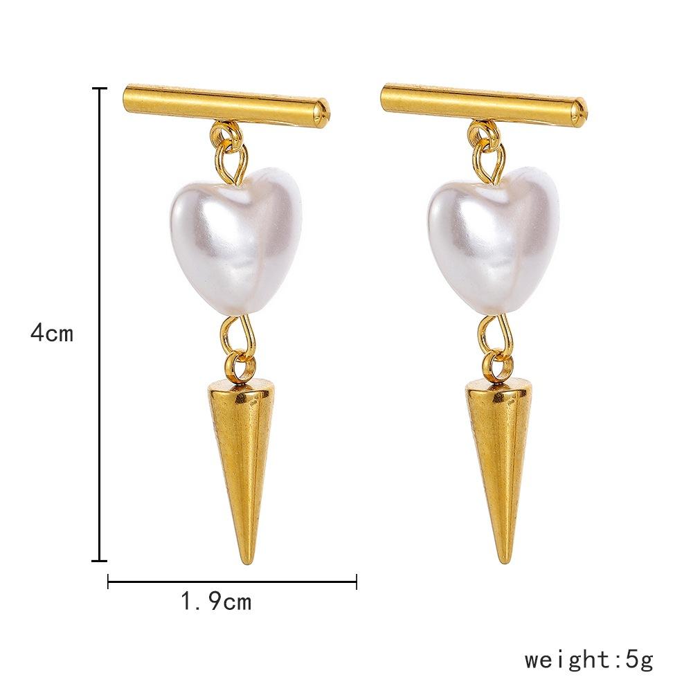 Stainless Steel Heart Pearl Rivet Earrings Creative Niche Temperament Design Sense Ear Studs Fashion Personality Accessories