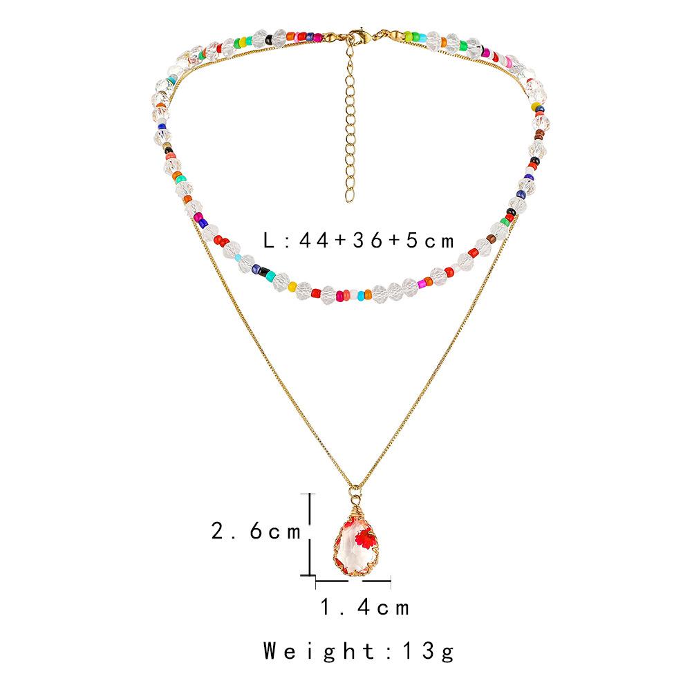 Fashion trend double-layer water drop dried flower resin pendant simple temperament elegant necklace jewelry female