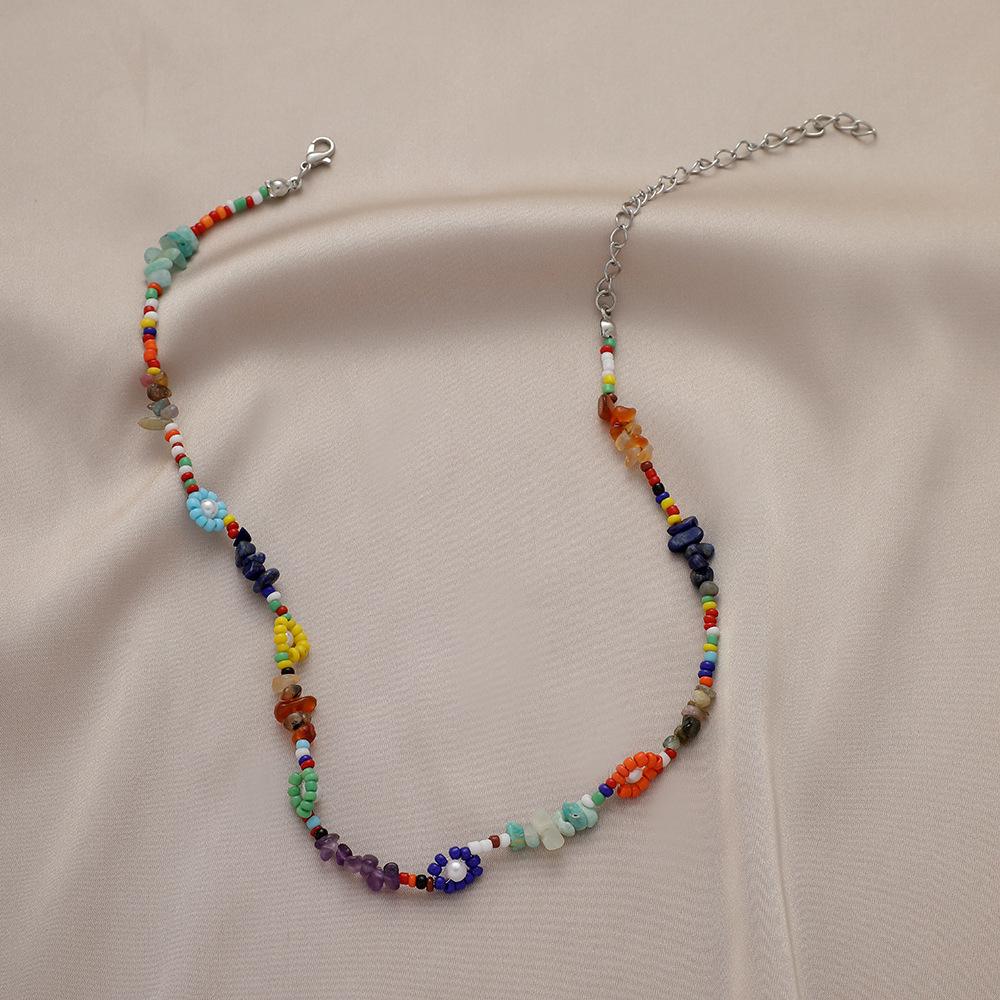 Trend ins colorful stone daisy beaded necklace bohemian fashion fresh and lovely collarbone chain