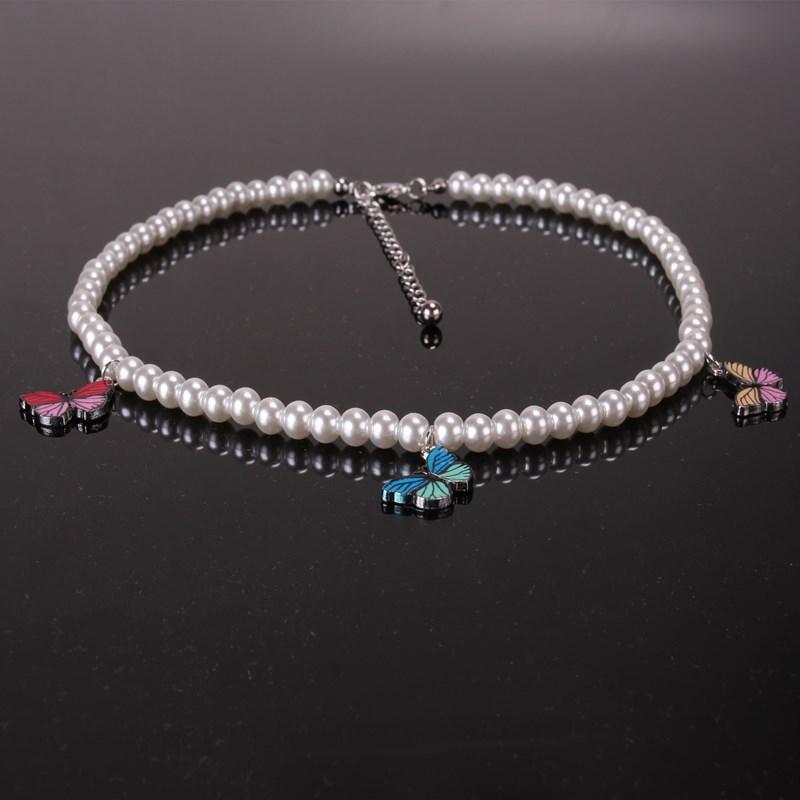 Jewelry personality ins imitation pearl geometric necklace creative retro color butterfly suit necklace