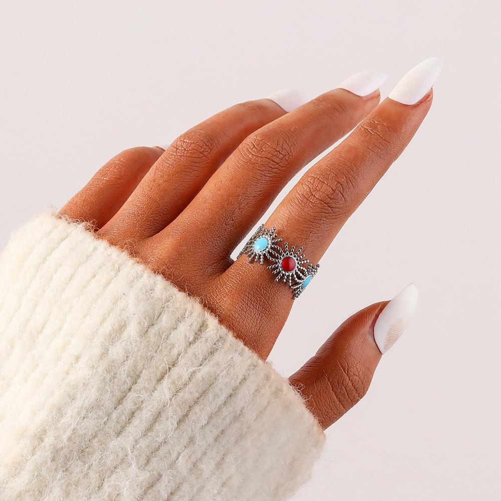 Fashion Simple Exaggerated Ladies Stainless Steel Creative Opening Adjustable Color Sun Drip Oil Ring
