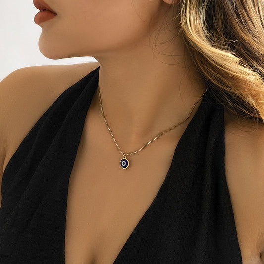 Jewelry Versatile Eye Pendant Metal Necklace Simple Geometric Box Chain Single Layer Necklace Female
