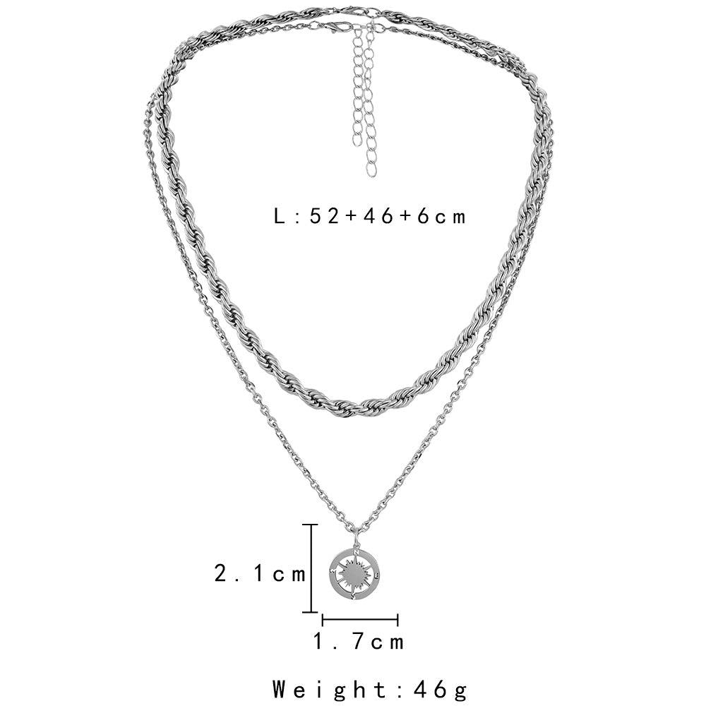 Light luxury niche titanium steel necklace male ins indifferent compass street clavicle chain double tide twist chain