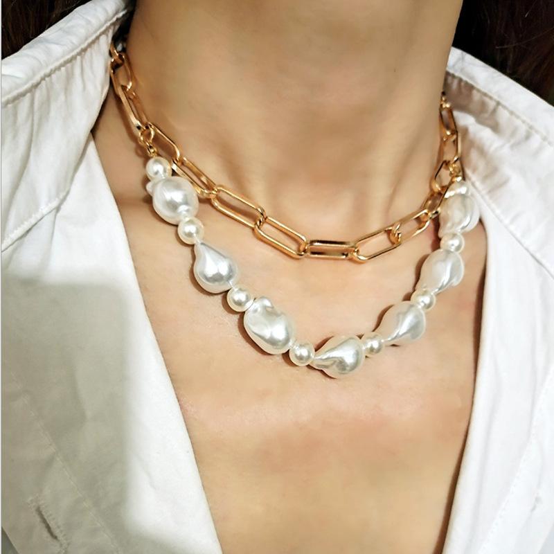 Jewelry Hip Hop INS Shaped Pearl Necklace Female Geometric Chain Baroque Pearl Necklace