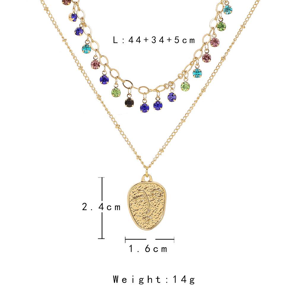Jewelry Bohemian Creative Handmade Diamond Necklace Personality Metal Face Double Layer Necklace