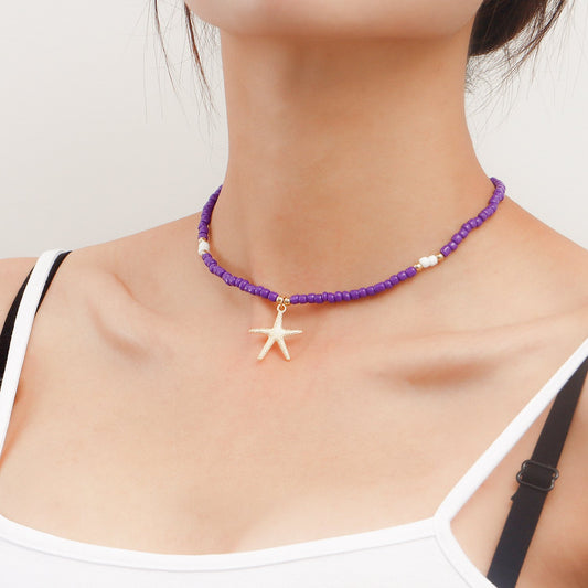 Jewelry Bohemian Color Large Rice Bead Necklace Necklace Female Beach Starfish Beaded Necklace