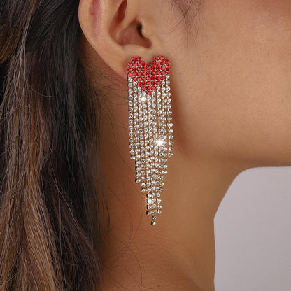 E1392 Exaggerated Long Earrings Rhinestone Claw Chain Tassel Earrings Love Diamond Light Luxury Dinner Earrings