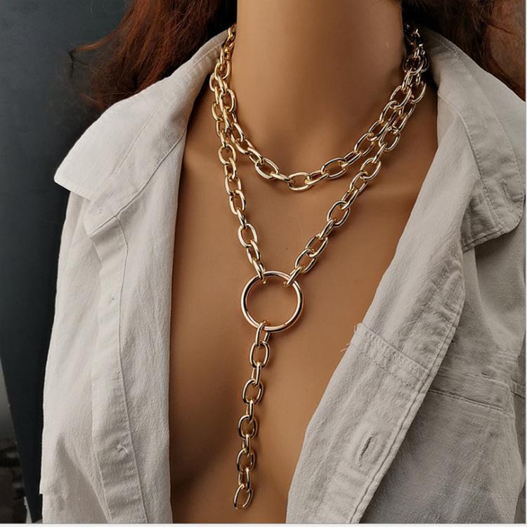 Jewelry punk exaggerated long ring multi-layer necklace personalized thick chain peach heart hip-hop necklace