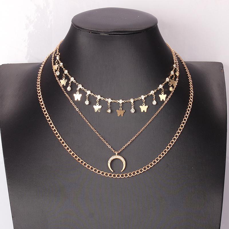 Light luxury niche design sense diamond moon necklace female butterfly belt diamond pendant clavicle chain