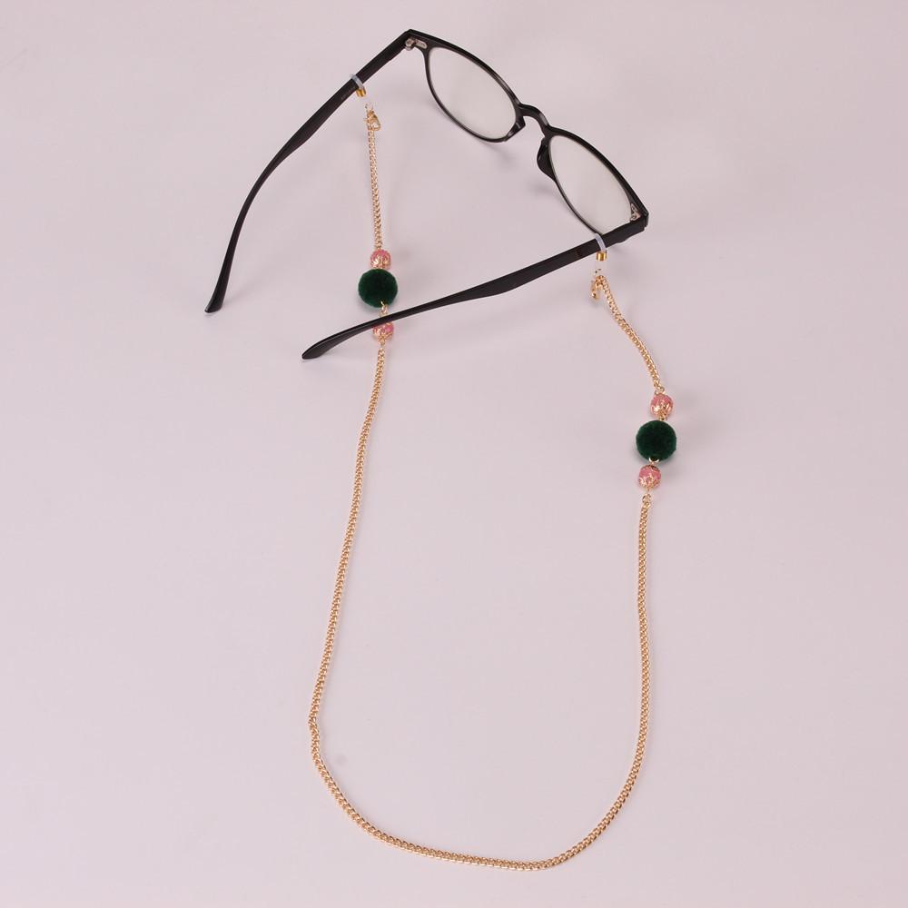 Jewelry fashion simple fur ball mask rope crystal stone anti-lost metal chain glasses chain
