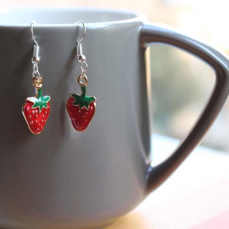 Fruit series earrings drop oil alloy red strawberry earrings holiday gift direct supply