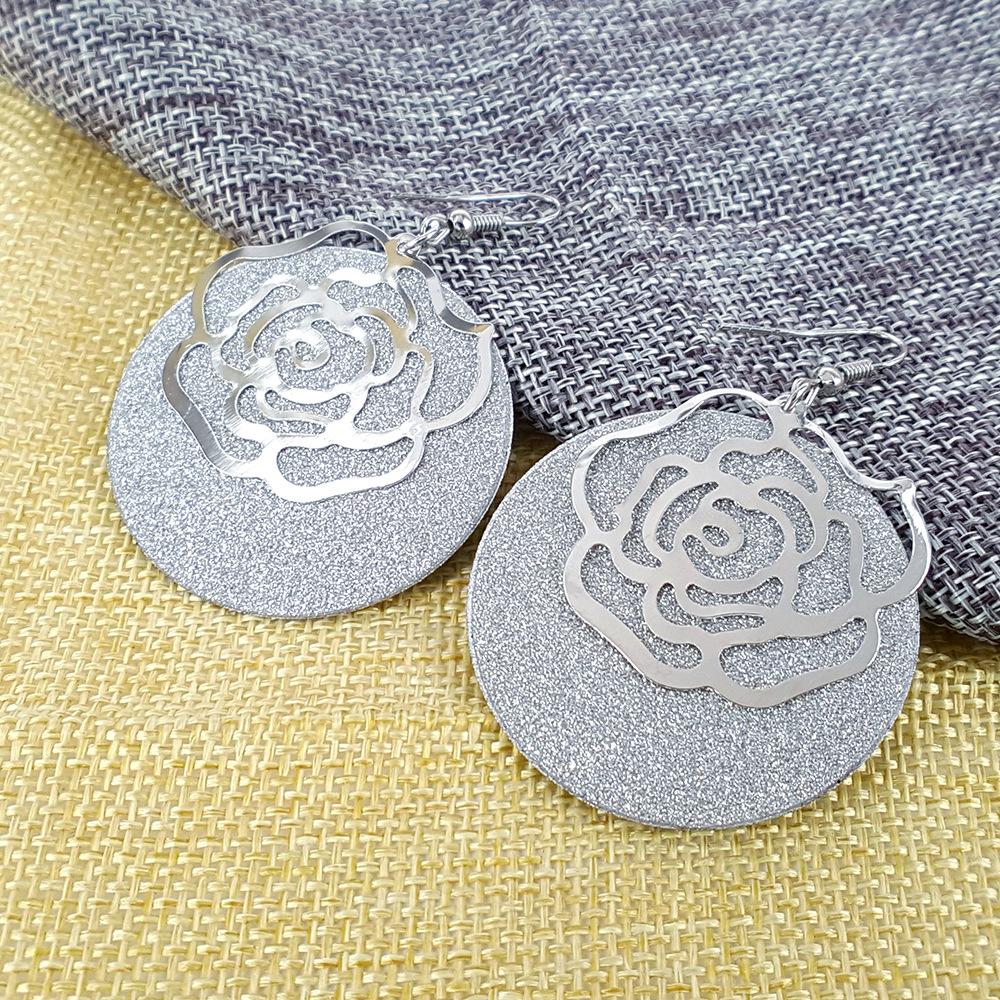 Rose Flower Frosted Earrings Ear Jewelry Alloy Double Layer Swing Creative Earrings