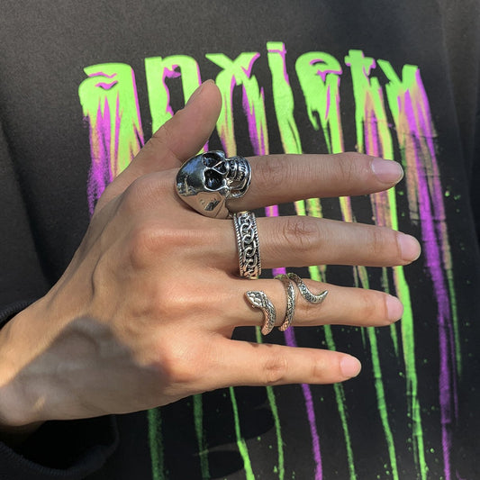 Vintage Exaggerated Skull Python Men's Ring Set Fashion Metal Index Finger Ring Ring