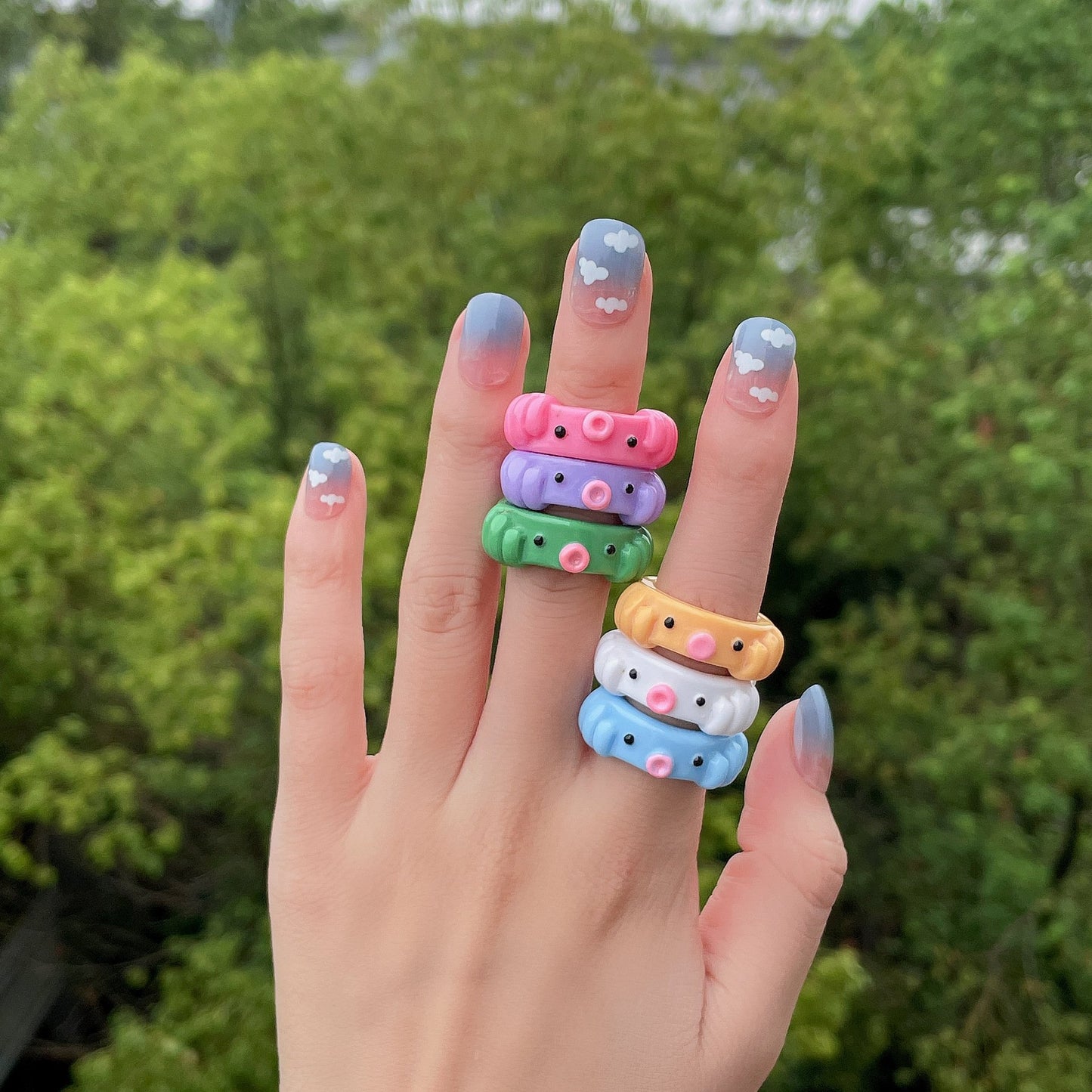 Jewelry simple octopus bear animal resin ring candy color cartoon three-dimensional ring