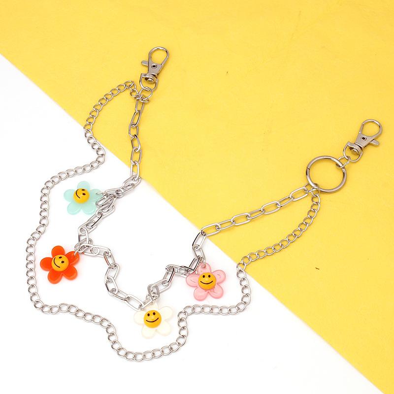 Candy-colored resin floret waist chain street shooting hip-hop color pin pendant trend double-layer pants chain