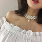 Jewelry Personality Versatile Geometric Beaded Necklace Simple Multi-layer Shaped Pearl Pendant Necklace Women