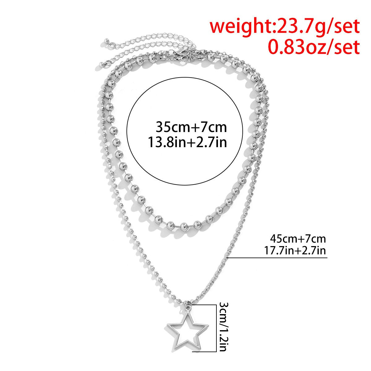 Jewelry Sweet and Cool Metal Bead Mix and Match Necklace Punk Star Hollow Pendant Double Necklace Female