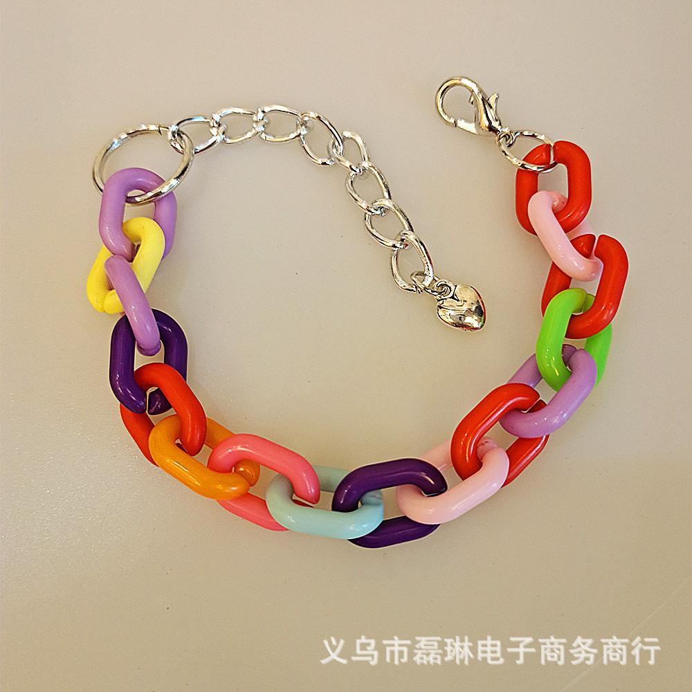 Jewelry Fashion Personality Colorful Candy Color Necklace Bracelet Female Hip Hop Necklace Set Chain