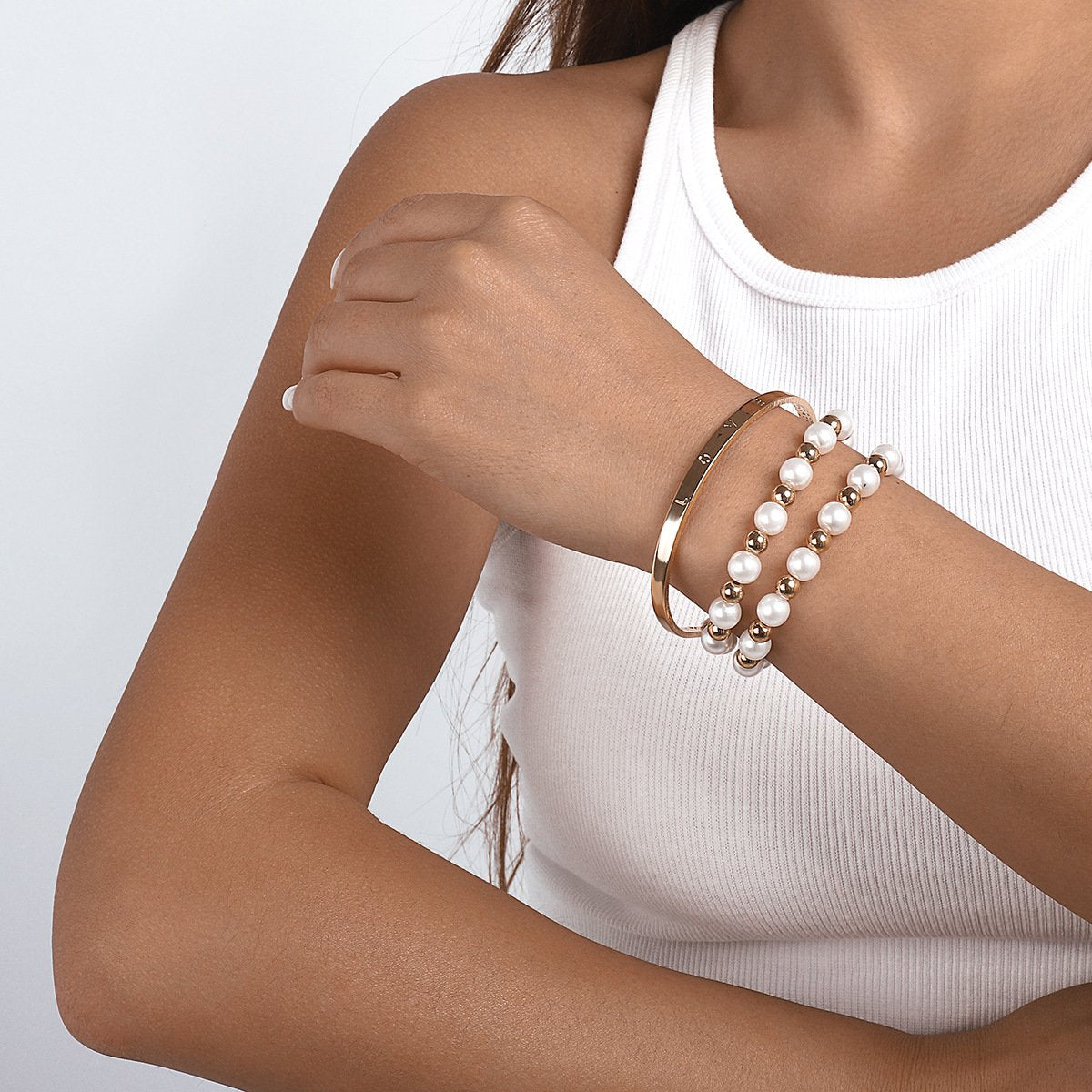 B1772 Light Luxury Elegant Bracelet Pearl Letter Glossy Bracelet Niche Design Sense Fashion Bracelet