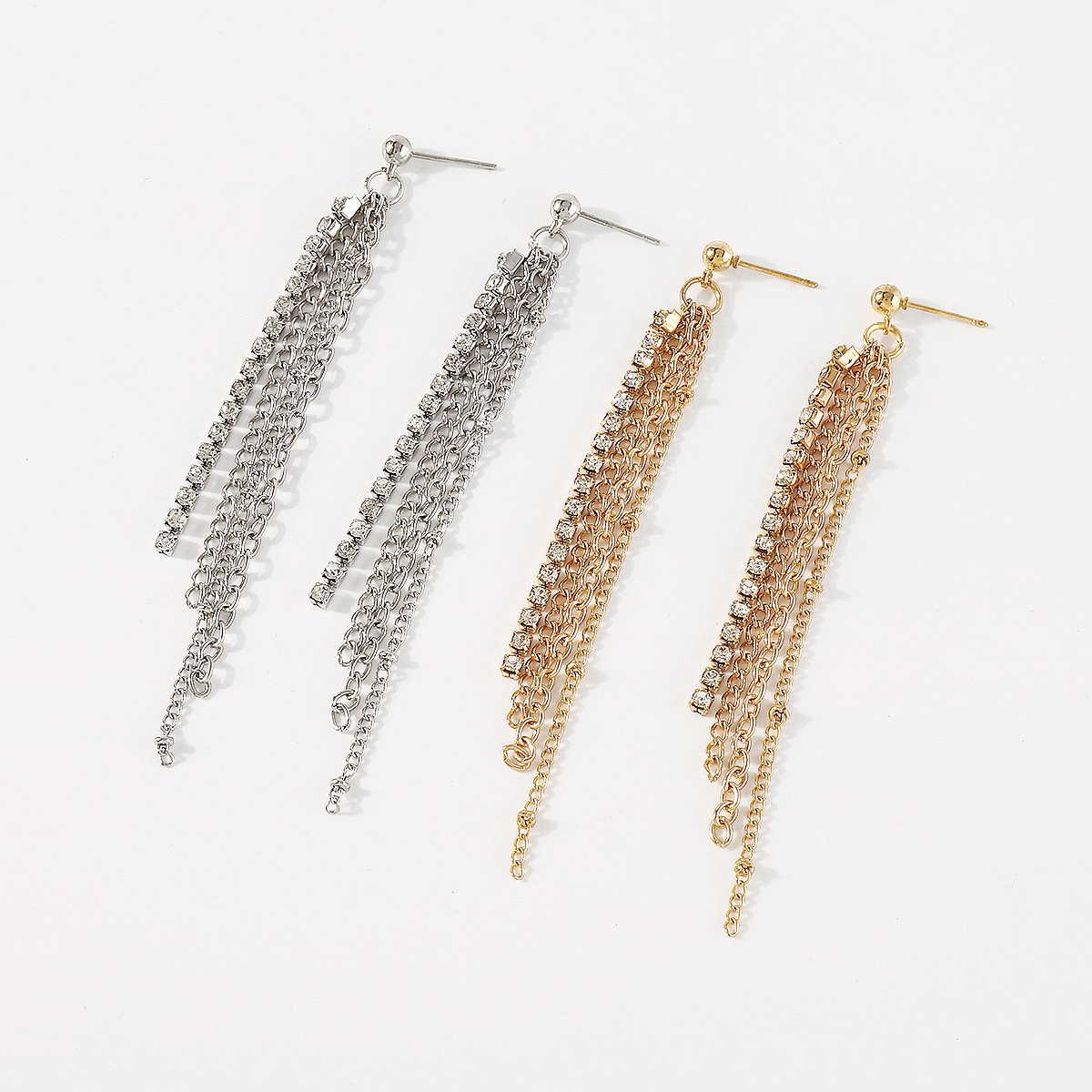 E1748 Exaggerated Long Earrings Rhinestone Chain Tassel Personality Earrings Temperament Smart Elegant Earrings
