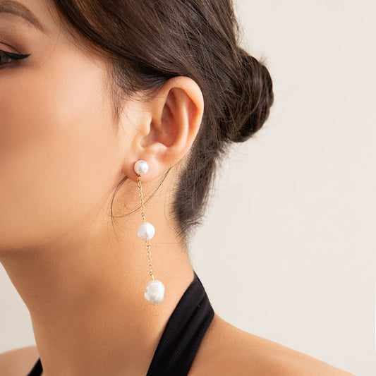 Jewelry Temperament Baroque Imitation Pearl Asymmetric Earrings Women's Long Section Cold Tassel Earrings