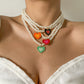 Sweet and cool mixed color dripping nectarine heart single-layer necklace simple stacking imitation pearl collarbone necklace