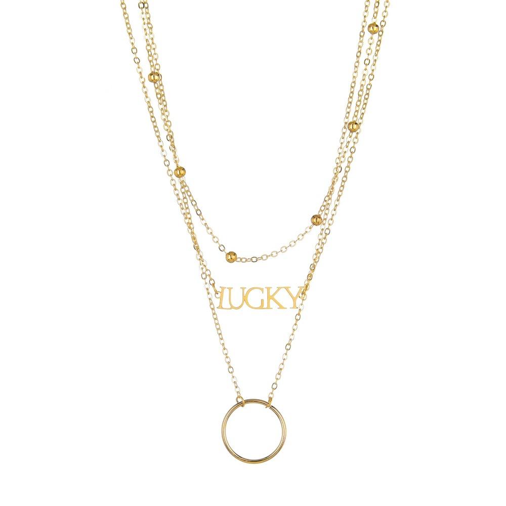 Fashion Letter LUCKY Pendant Necklace Simple Multilayer Necklace Accessories