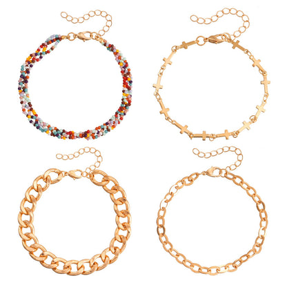 Jewelry ins metal 4-piece bracelet female simple thread exaggerated O word chain set bracelet