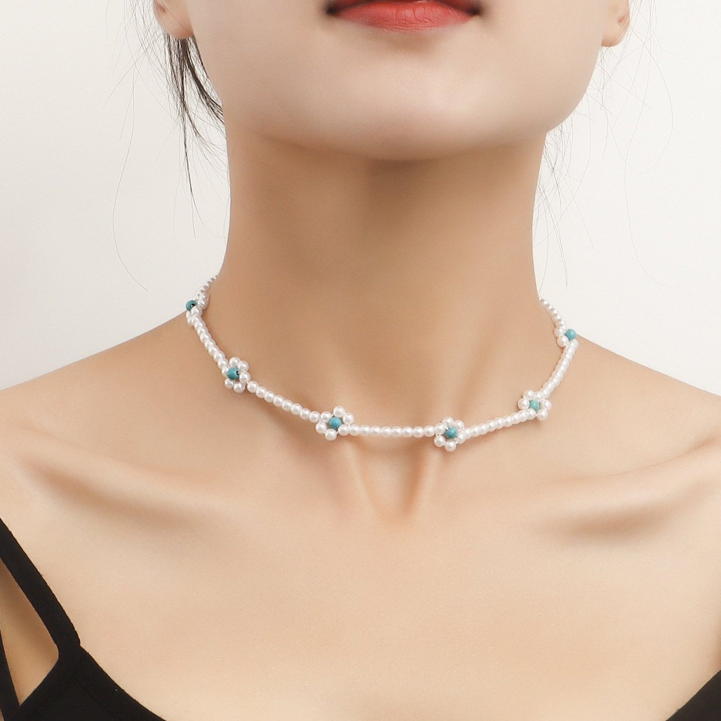 Jewelry Bohemian Imitation Pearl Handwoven Beaded Flower Necklace Female Baby Bead Necklace