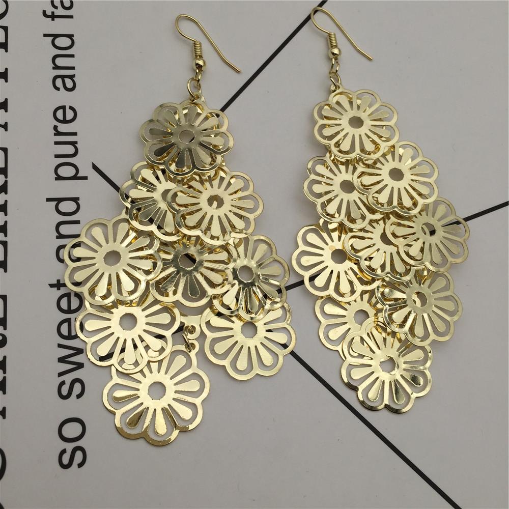Hollow-out daisy multi-layer metal long earrings versatile earrings