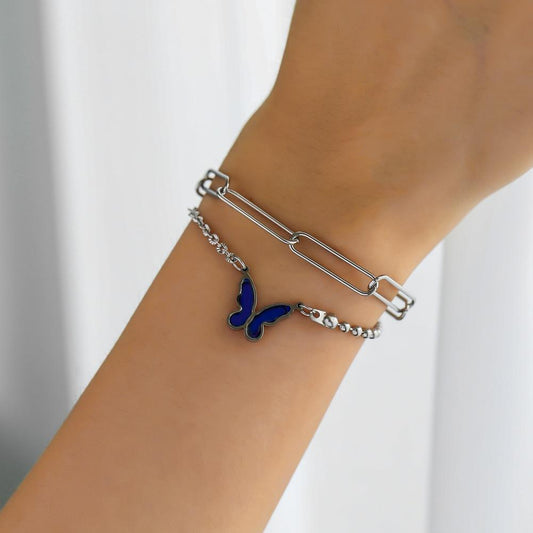 Ins cold temperament temperature-changing butterfly pendant jewelry fashion double-layer stainless steel chain bracelet