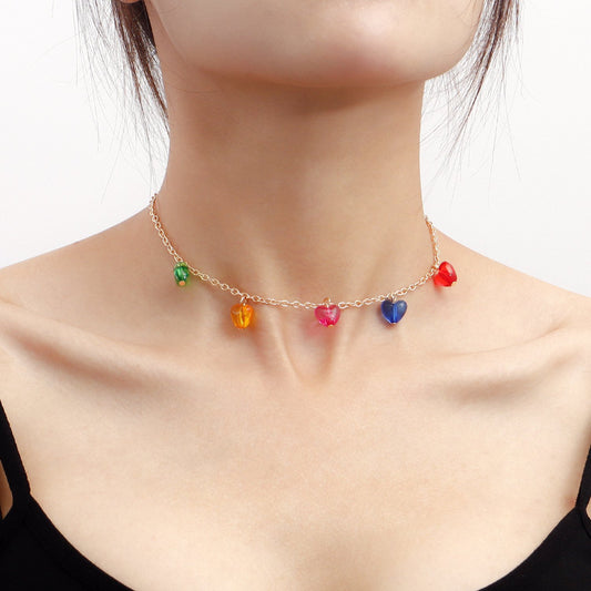 Jewelry Color Love Pendant Necklace Female Trend Accessories Sweet Dollar Gas Girl Clavicle Chain Necklace