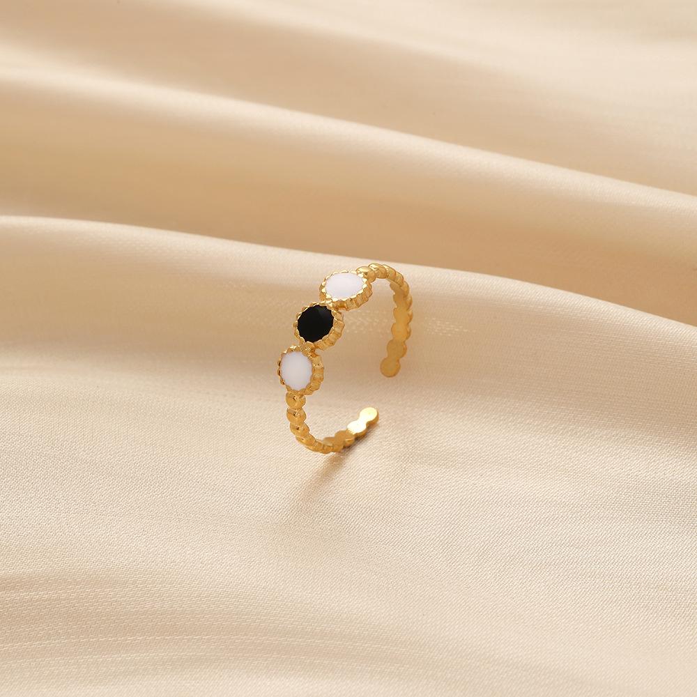 Simple fashion self-designed women's stainless steel creative opening adjustable black and white with ring