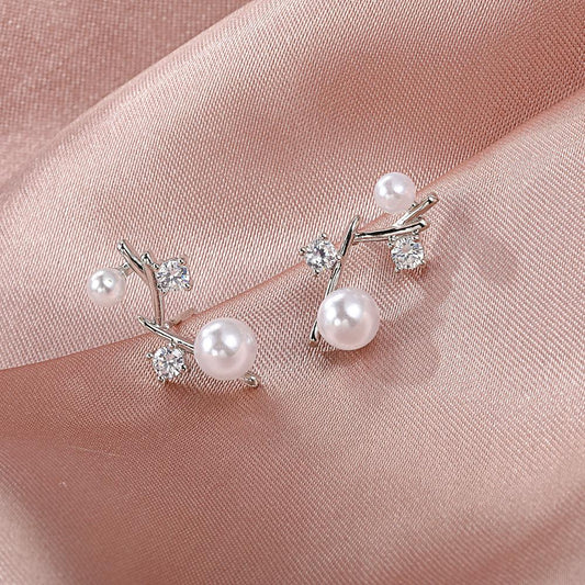 Simple geometric pearl earrings ins net red cold zircon branch earrings temperament creative earrings female