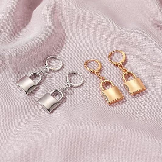 ins lock earrings female fashion punk simple metal lock earrings hip-hop earrings