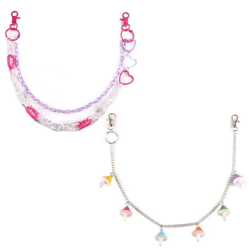Double-layer resin chain peach heart accessories waist chain hip-hop trend acrylic mushroom pendant pants chain