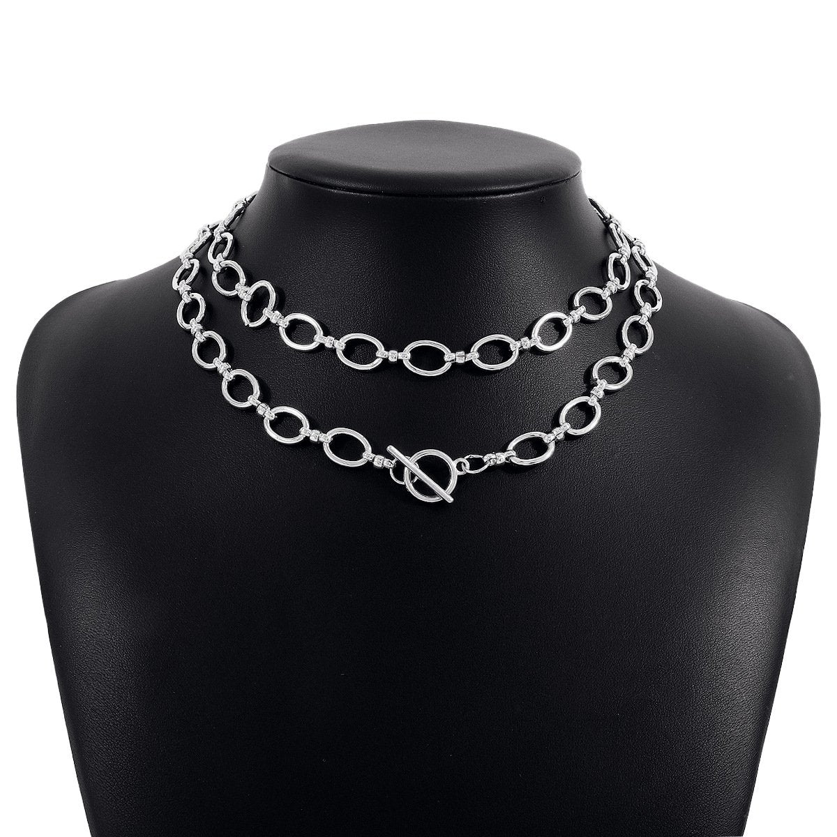 N1254 Retro O-chain Stacked Necklace Personality Exaggerated Creative Stacked Geometric Cold Necklace Female