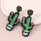 E143 Bohemian Ethnic Earrings Cactus Beaded Sequins Retro Exaggerated Geometric Earrings
