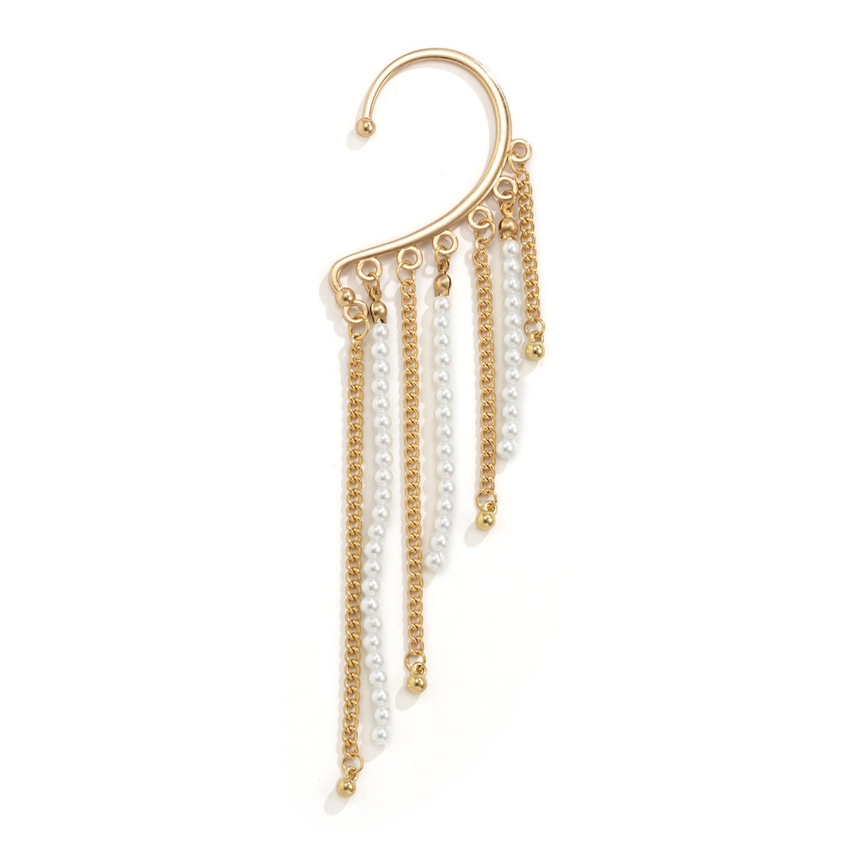 Temperament Pearl Chain Tassel Earrings No Ear Piercing Retro Versatile Metal Design Sense Earrings Female