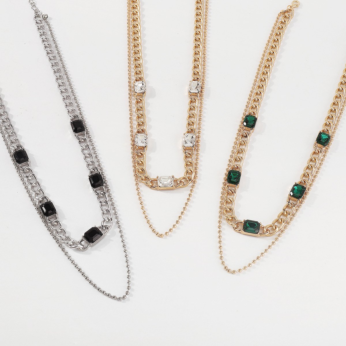 N1441 double-layer bead chain necklace metal acrylic simple necklace niche cold necklace