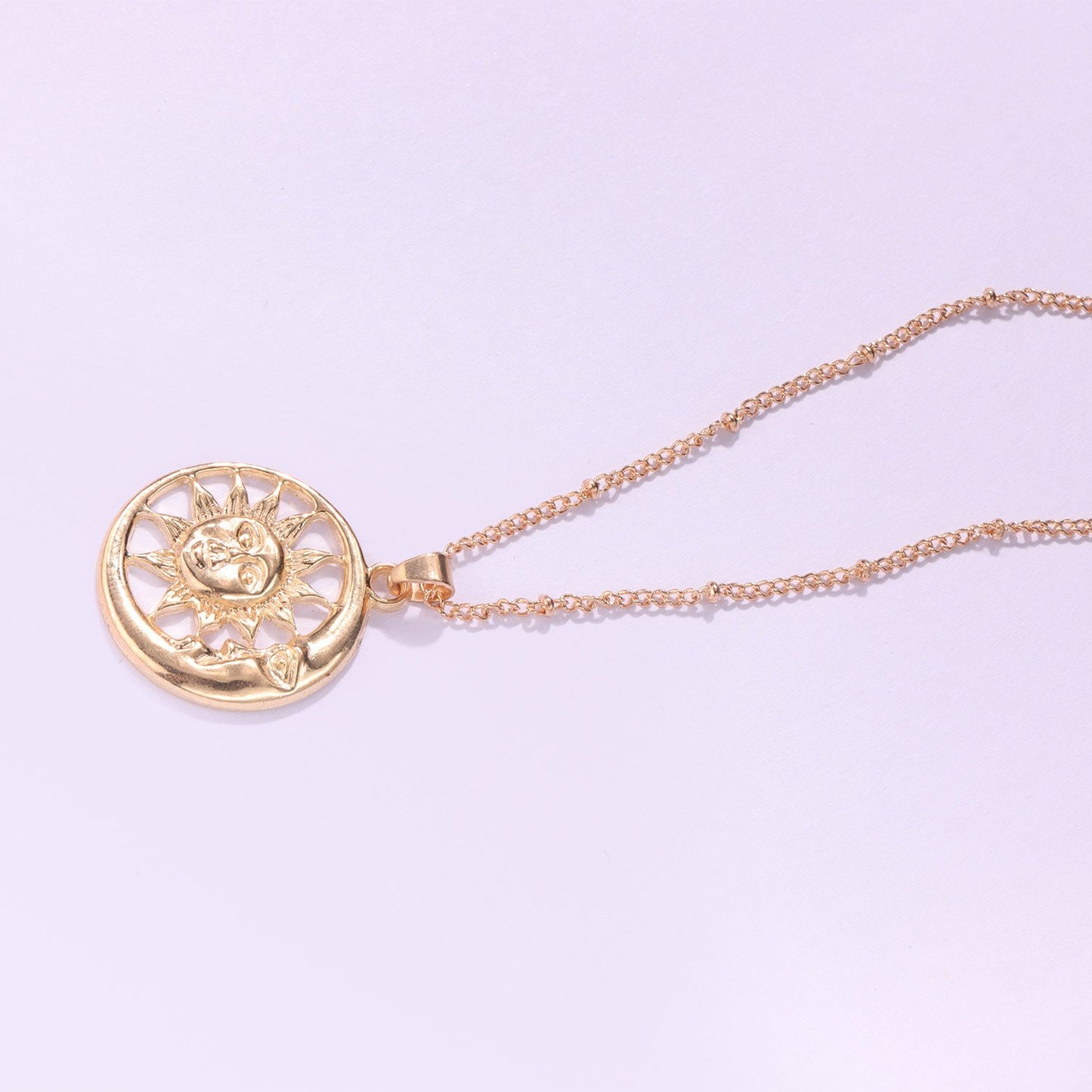 Jewelry Fashion Sun Moon Alloy Pendant Necklace Femininity Simple Ball Chain Necklace