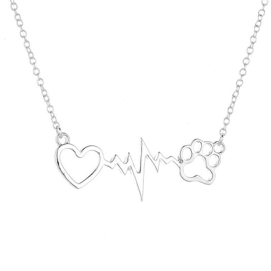 Personality Fashion Love Bear Paw Dog Paw Dog Footprint Necklace ECG Heartbeat Clavicle Chain