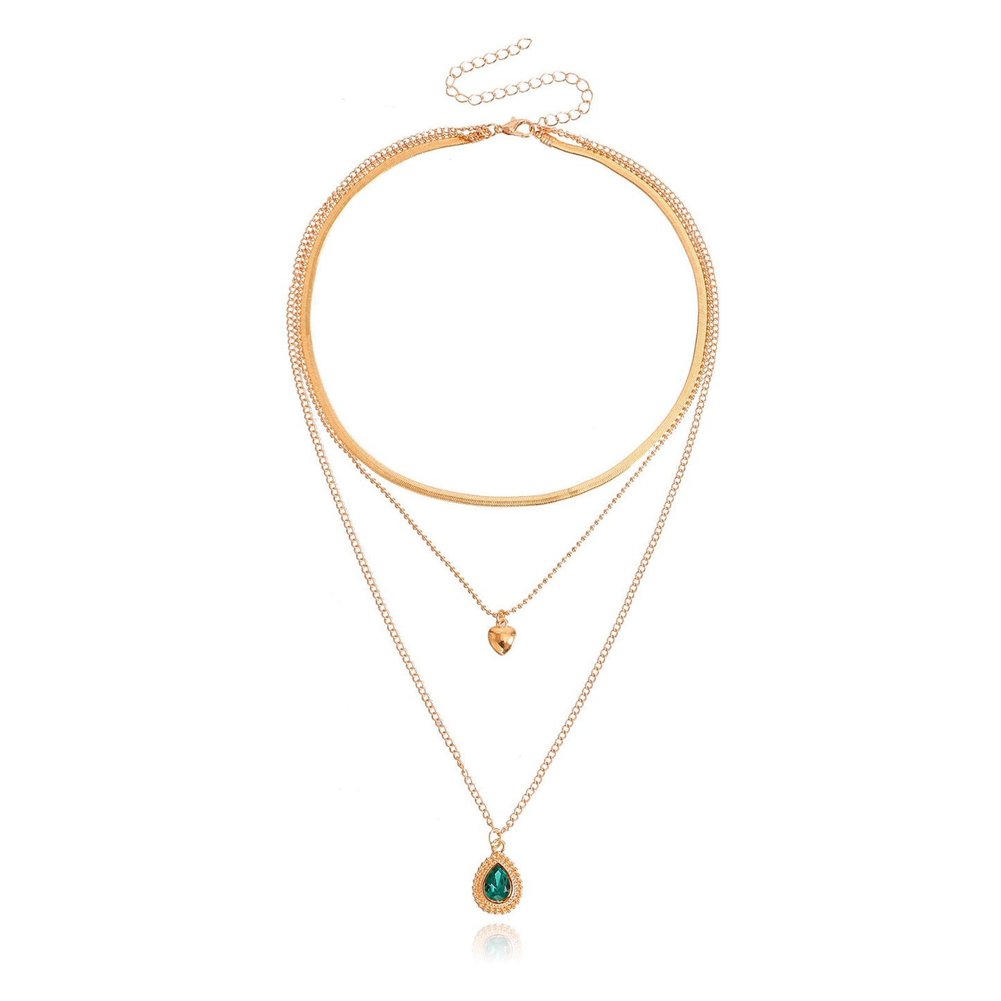 Jewelry trend multi-layer flat snake chain imitation green agate necklace female ins creative niche design sense