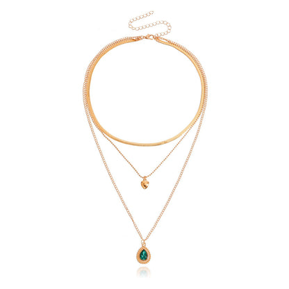 Jewelry trend multi-layer flat snake chain imitation green agate necklace female ins creative niche design sense